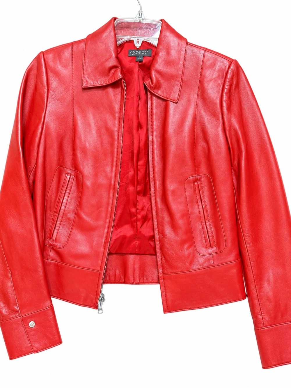 🍁🔥Classiques Entier Nordstrom Red Leather Zip-Front Jacket - Picture 2 of 9